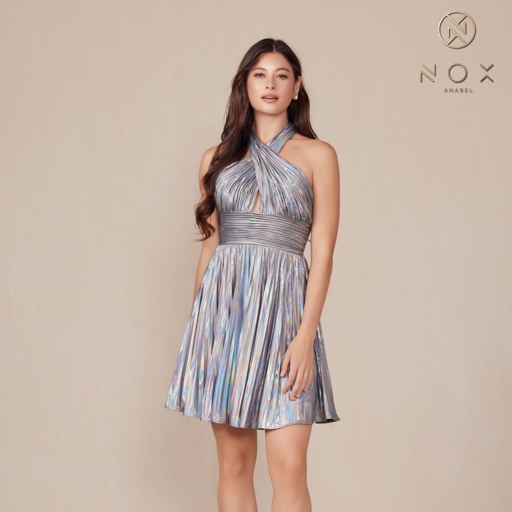 NEW FORMAL SLEEVELESS PLEATED DRESS W/ HALTER NECKLINE & A-LINE DESIGN NX K822